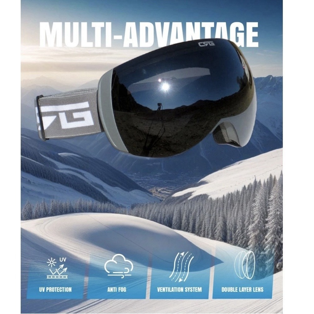 CRG Sports 2 PACK Gray Skiing Snow Googles 100% UV Protection Framless Snowboard